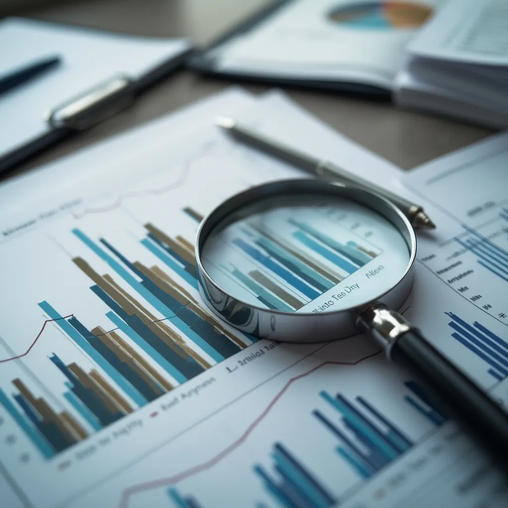 Gráfico de análisis de mercado con lupa